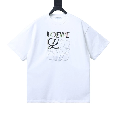 Loewe 24SS Semi Hand-Drawn Graffiti Embroidered Logo Short Sleeve T-Shirt -2 01