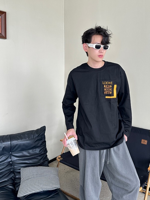 Loewe 25FW Cutout Logo Overlap Pocket Long Sleeve T-Shirt -2