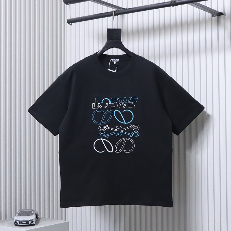 Loewe 26SS Misaligned Logo Embroidered Short Sleeve T-Shirt -2