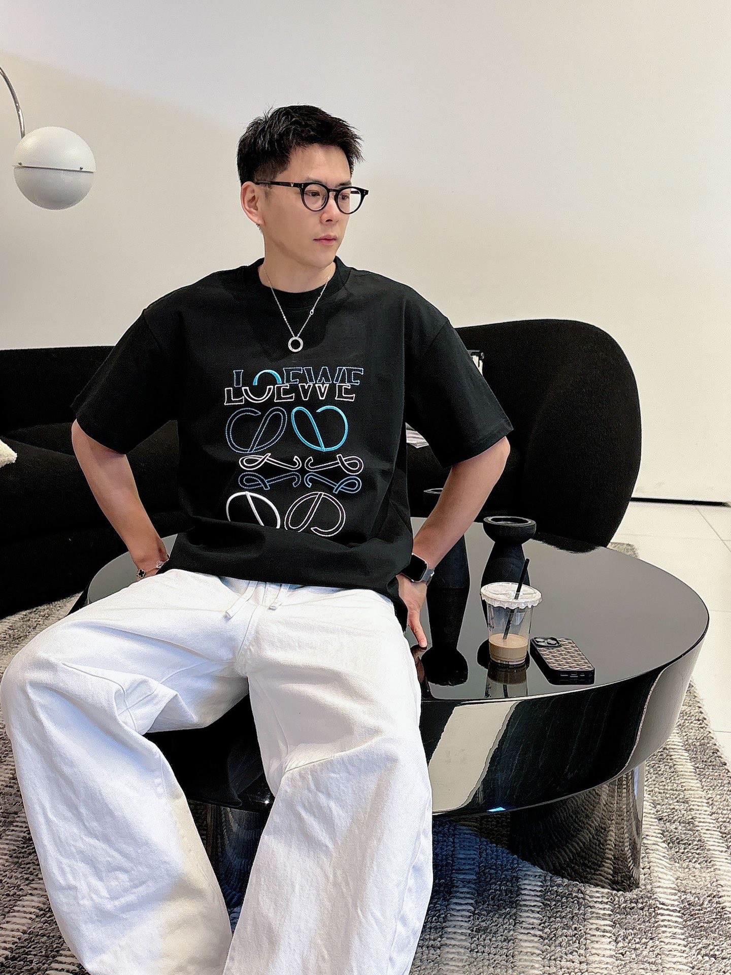 Loewe 26SS Misaligned Logo Embroidered Short Sleeve T-Shirt -2