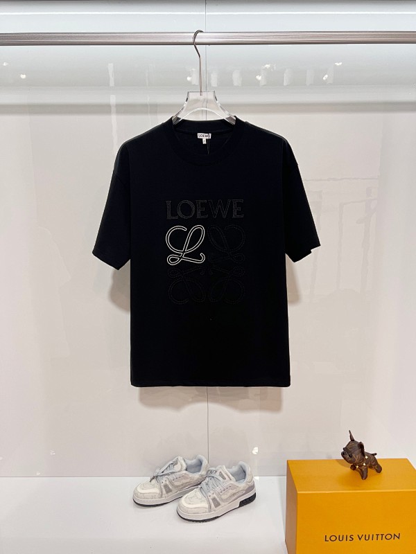 Loewe Back and Cuff Hand-Cut Embroidered Crewneck Short Sleeve T-Shirt -4