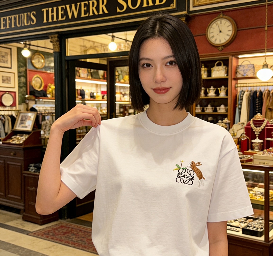 Loewe Bunny Embroidered Crewneck Short Sleeve T-Shirt -1