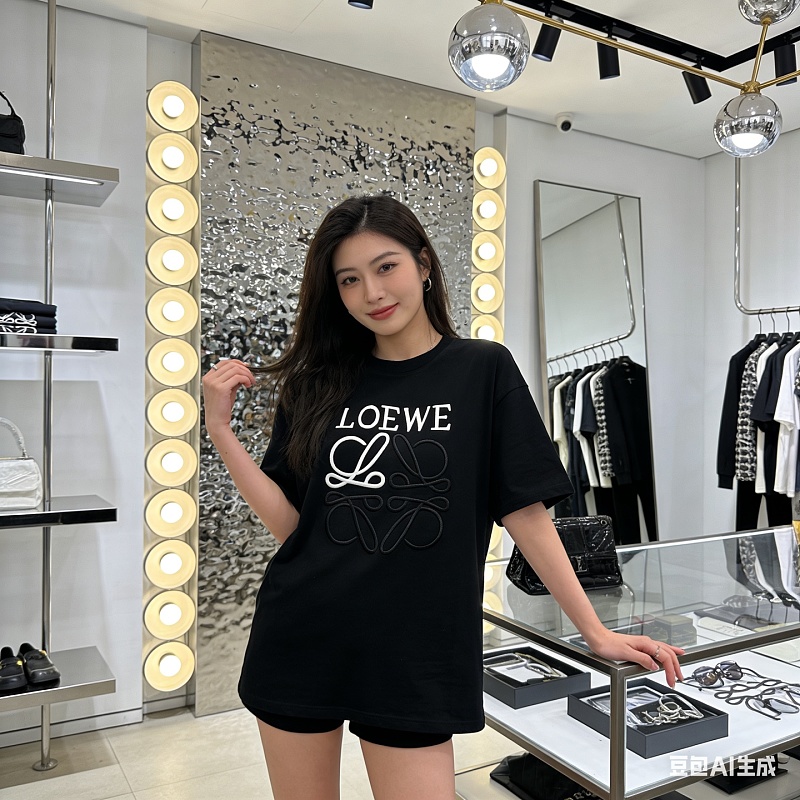 Loewe Chest Embroidered Contrast Logo Short Sleeve T-Shirt -1