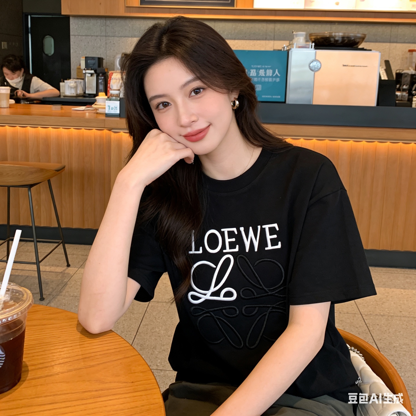 Loewe Chest Embroidered Contrast Logo Short Sleeve T-Shirt -1