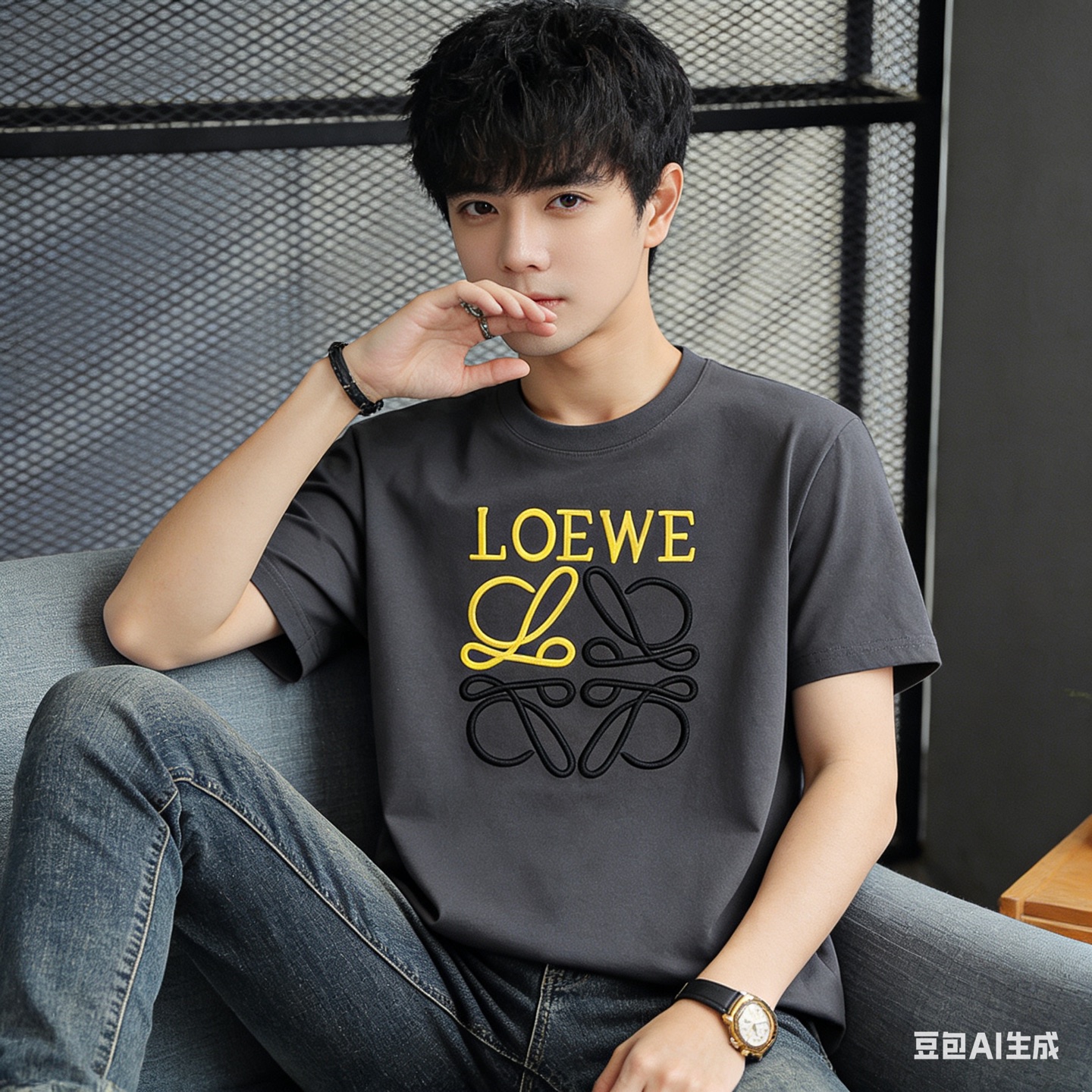 Loewe Chest Embroidered Contrast Logo Short Sleeve T-Shirt -2