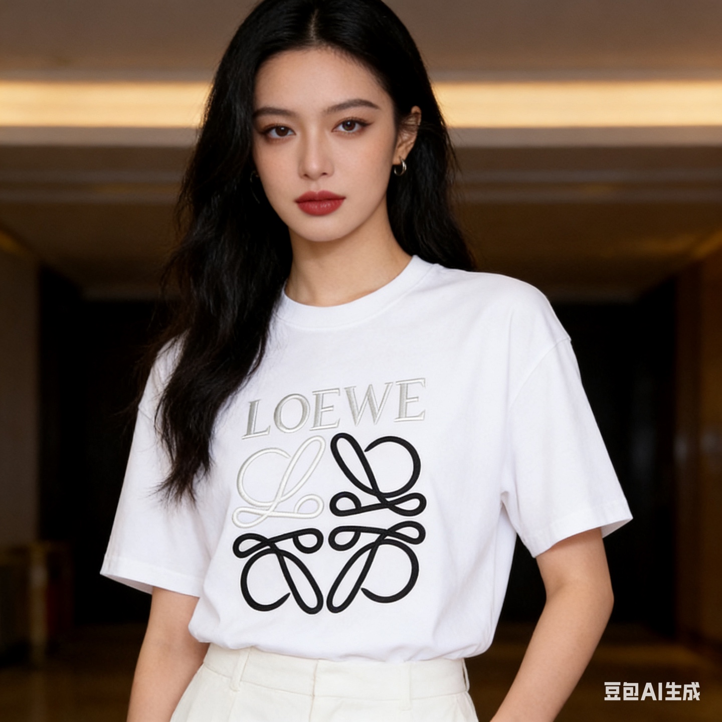 Loewe Chest Embroidered Contrast Logo Short Sleeve T-Shirt -3