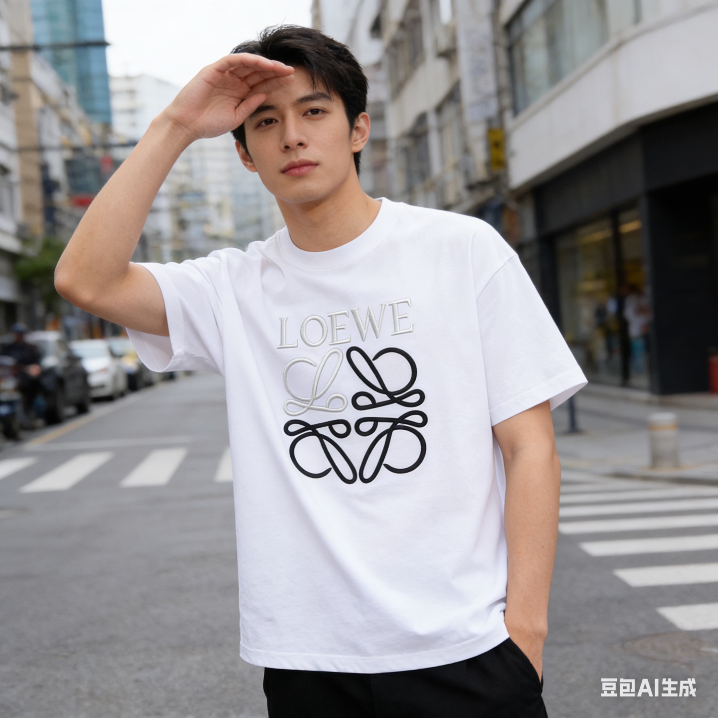 Loewe Chest Embroidered Contrast Logo Short Sleeve T-Shirt -3