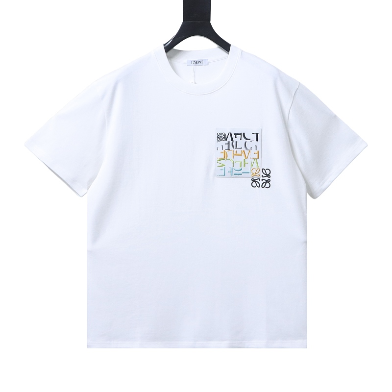 Loewe Faux Pocket Misaligned Letter Embroidered Short Sleeve T-Shirt -1