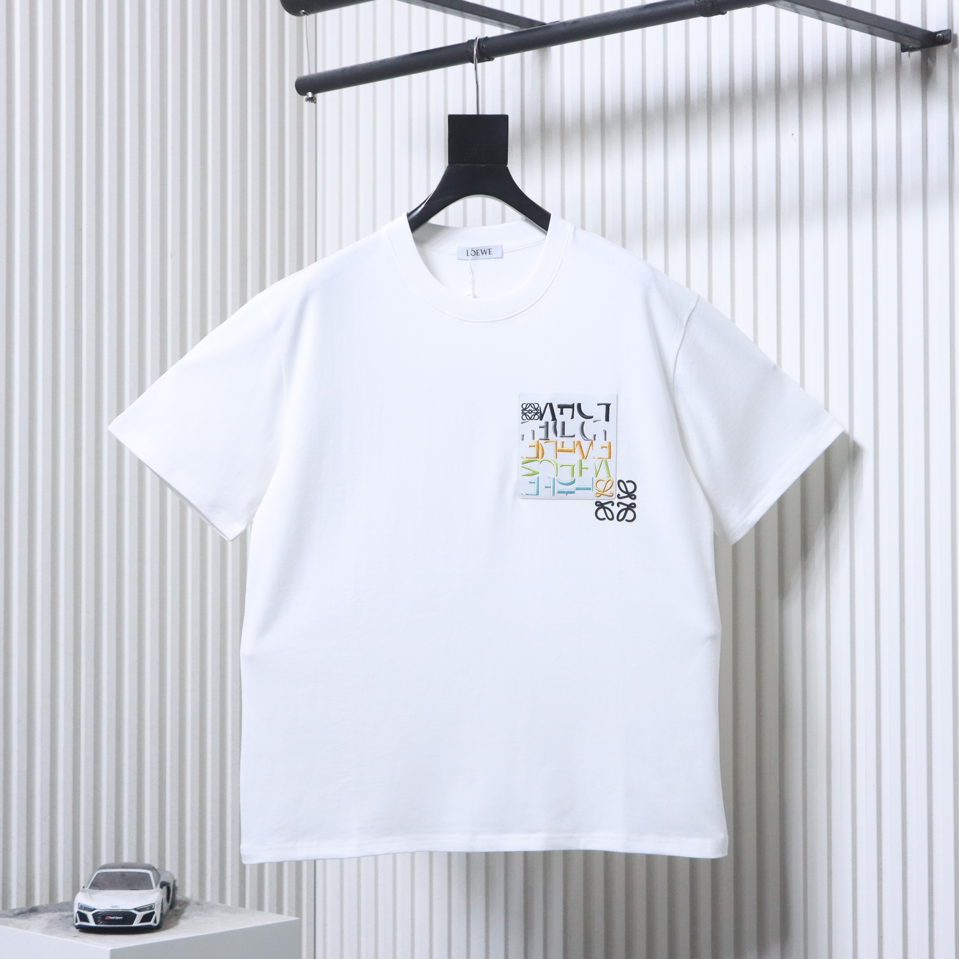 Loewe Faux Pocket Misaligned Letter Embroidered Short Sleeve T-Shirt -1