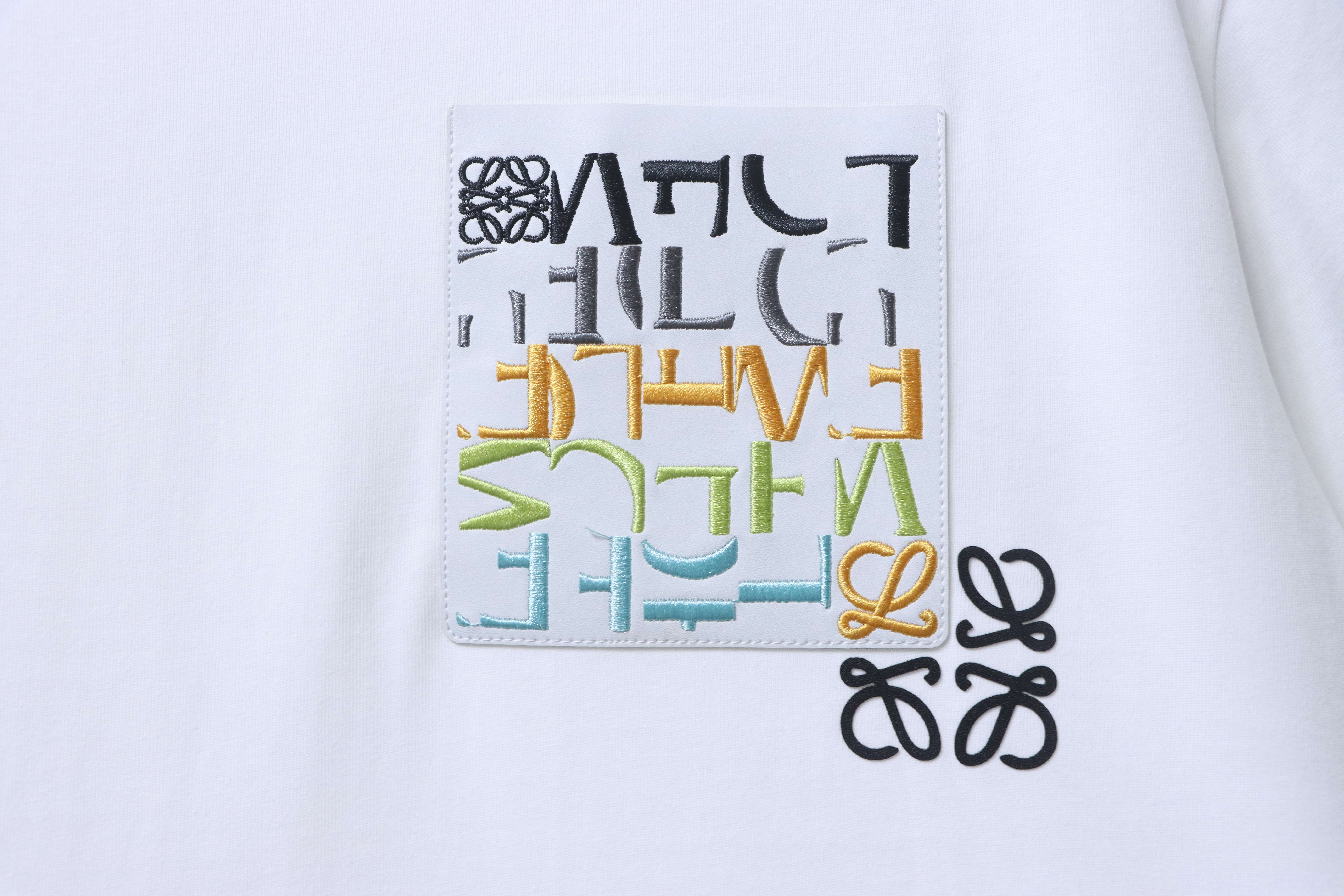 Loewe Faux Pocket Misaligned Letter Embroidered Short Sleeve T-Shirt -1