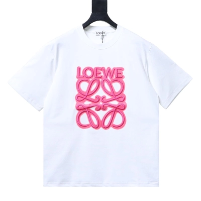 Loewe Neon Embroidered Fluorescent Pink Short Sleeve T-Shirt -1 01