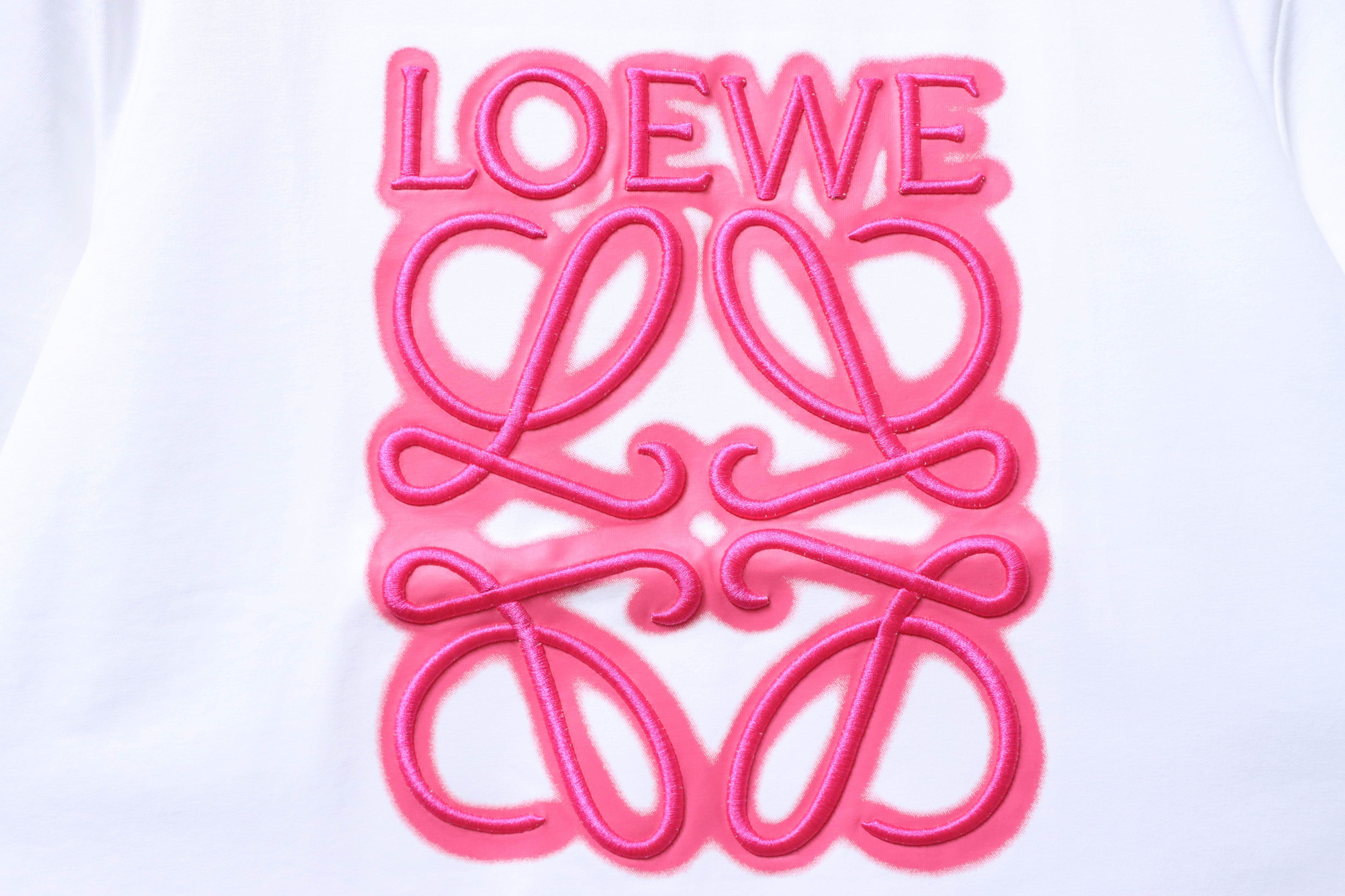 Loewe Neon Embroidered Fluorescent Pink Short Sleeve T-Shirt -1