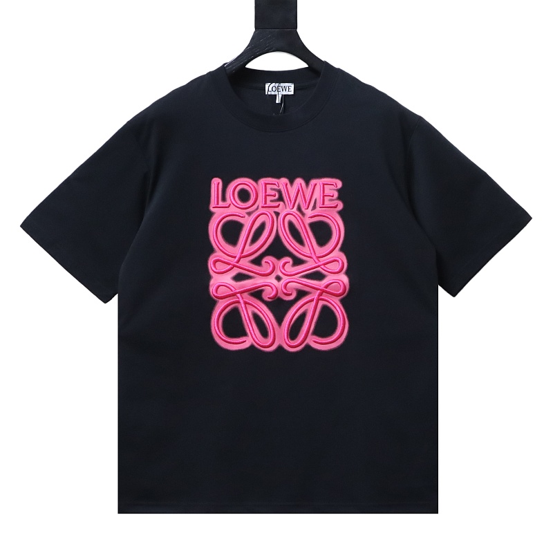 Loewe Neon Embroidered Fluorescent Pink Short Sleeve T-Shirt -2