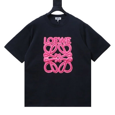 Loewe Neon Embroidered Fluorescent Pink Short Sleeve T-Shirt -2 01
