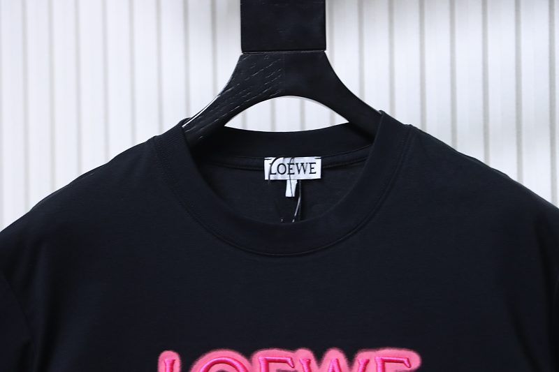Loewe Neon Embroidered Fluorescent Pink Short Sleeve T-Shirt -2