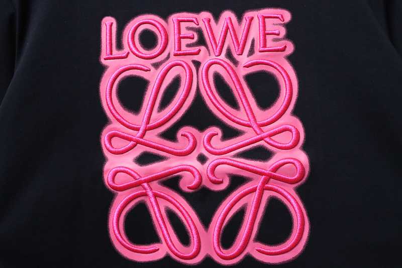 Loewe Neon Embroidered Fluorescent Pink Short Sleeve T-Shirt -2