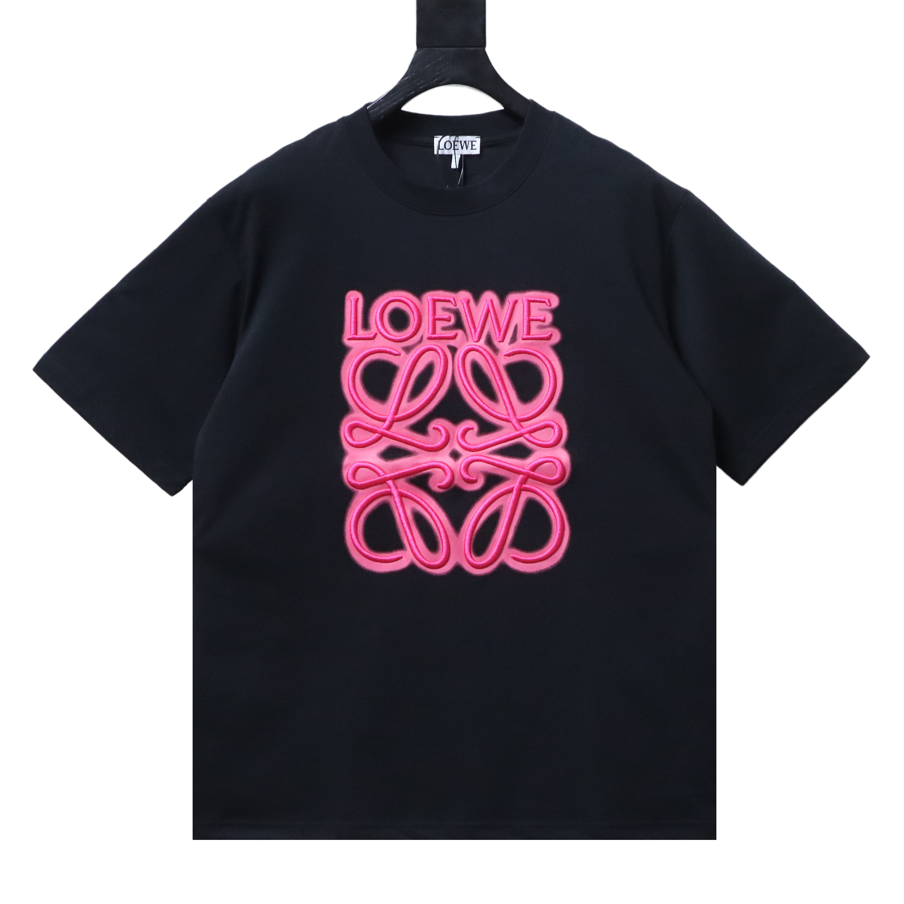 Loewe Neon Embroidered Fluorescent Pink Short Sleeve T-Shirt -2