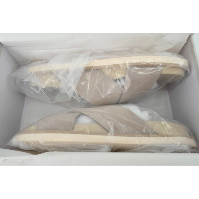 Brunello Cucinelli Suede Slide Crossover Sandals Beige 02