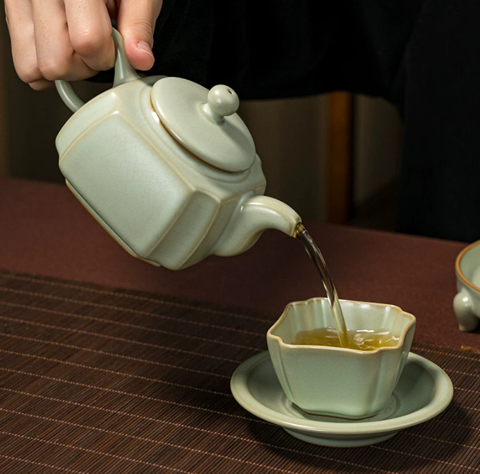 周泽堂汝窑高端茶具套装送礼景德镇手工复古礼品陶瓷汝瓷开片可养