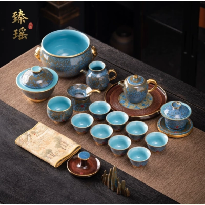 新款高端窑变钧瓷功夫茶具套装家用高档轻奢泡茶壶盖碗礼品盒 01