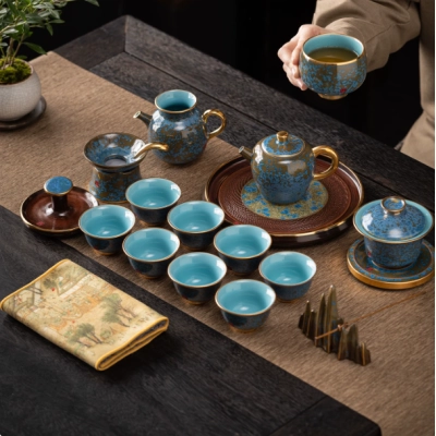 新款高端窑变钧瓷功夫茶具套装家用高档轻奢泡茶壶盖碗礼品盒 02