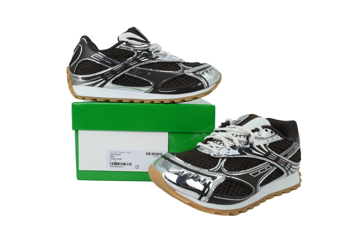 Bottega Veneta Orbit Brown Silver Sneakers