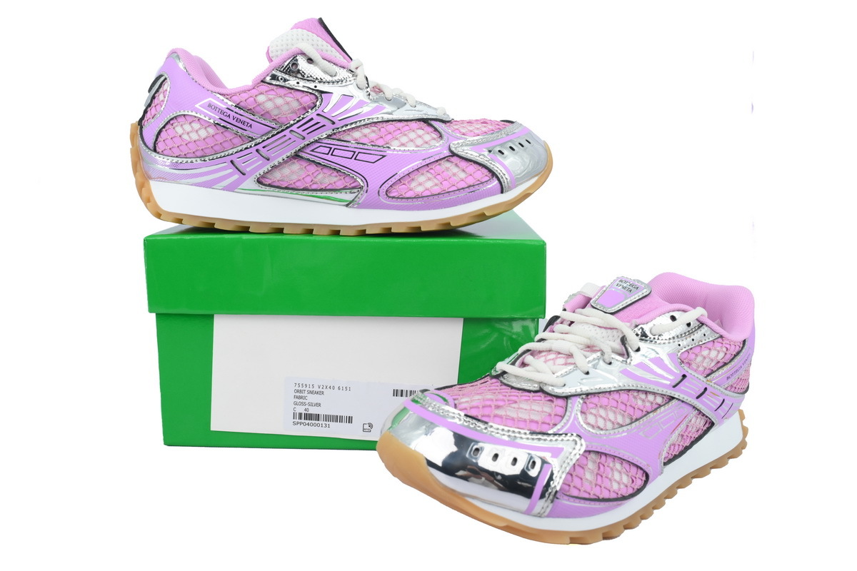 Bottega Veneta Orbit Pink Silver Sneakers