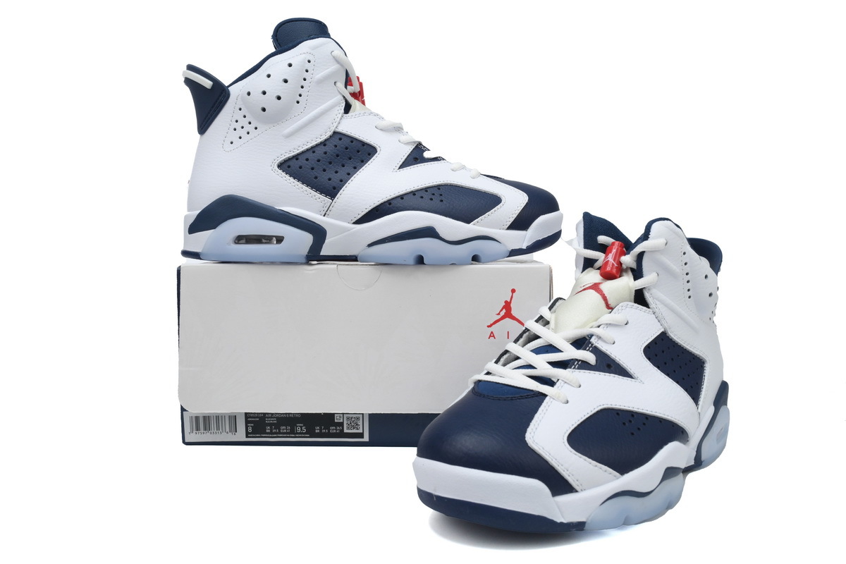 Nike Air Jordan 6 Retro Olympic White Midnight Navy Basketball Shoes CT8529-164 