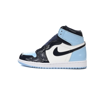 Air Jordan 1 High OG University Blue Black Patent Leather Sneaker CD0461-401 01