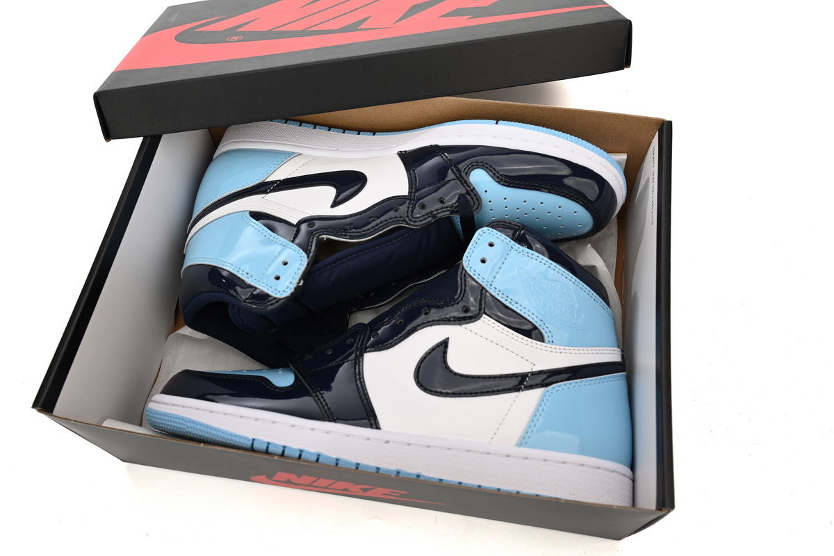 Air Jordan 1 High OG University Blue Black Patent Leather Sneaker CD0461-401
