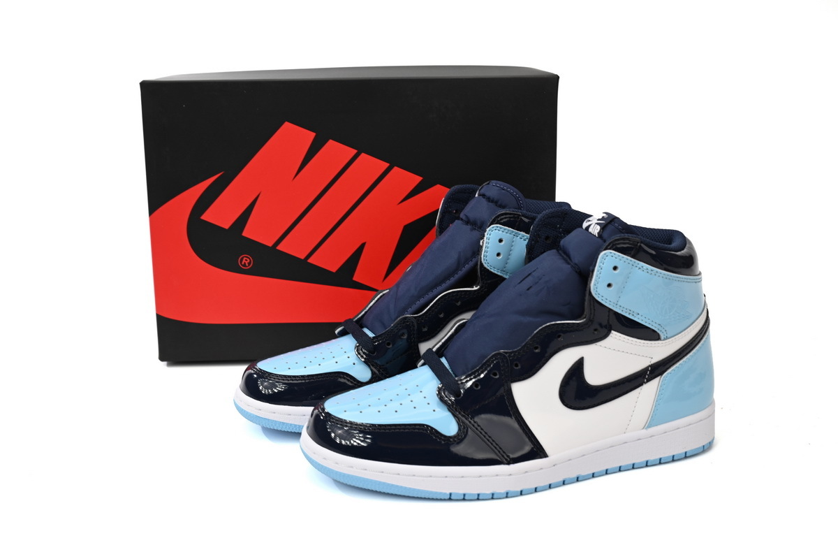 Air Jordan 1 High OG University Blue Black Patent Leather Sneaker CD0461-401