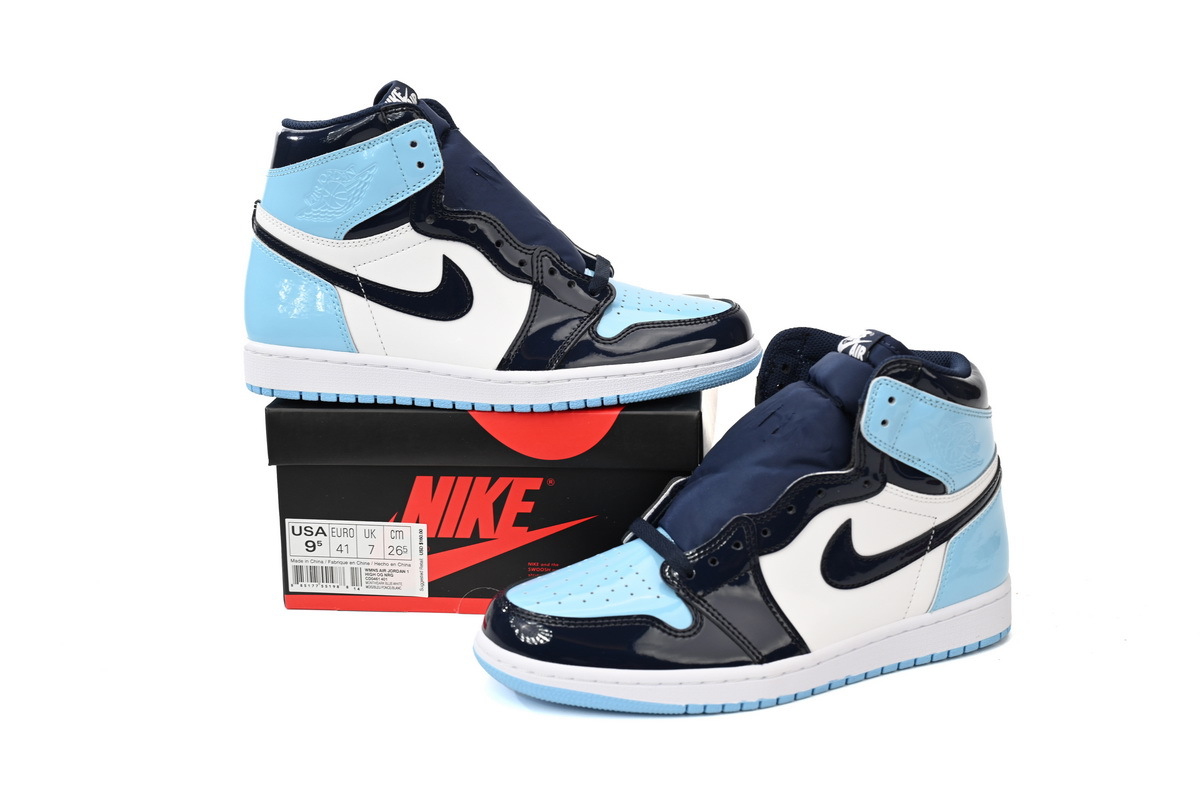 Air Jordan 1 High OG University Blue Black Patent Leather Sneaker CD0461-401