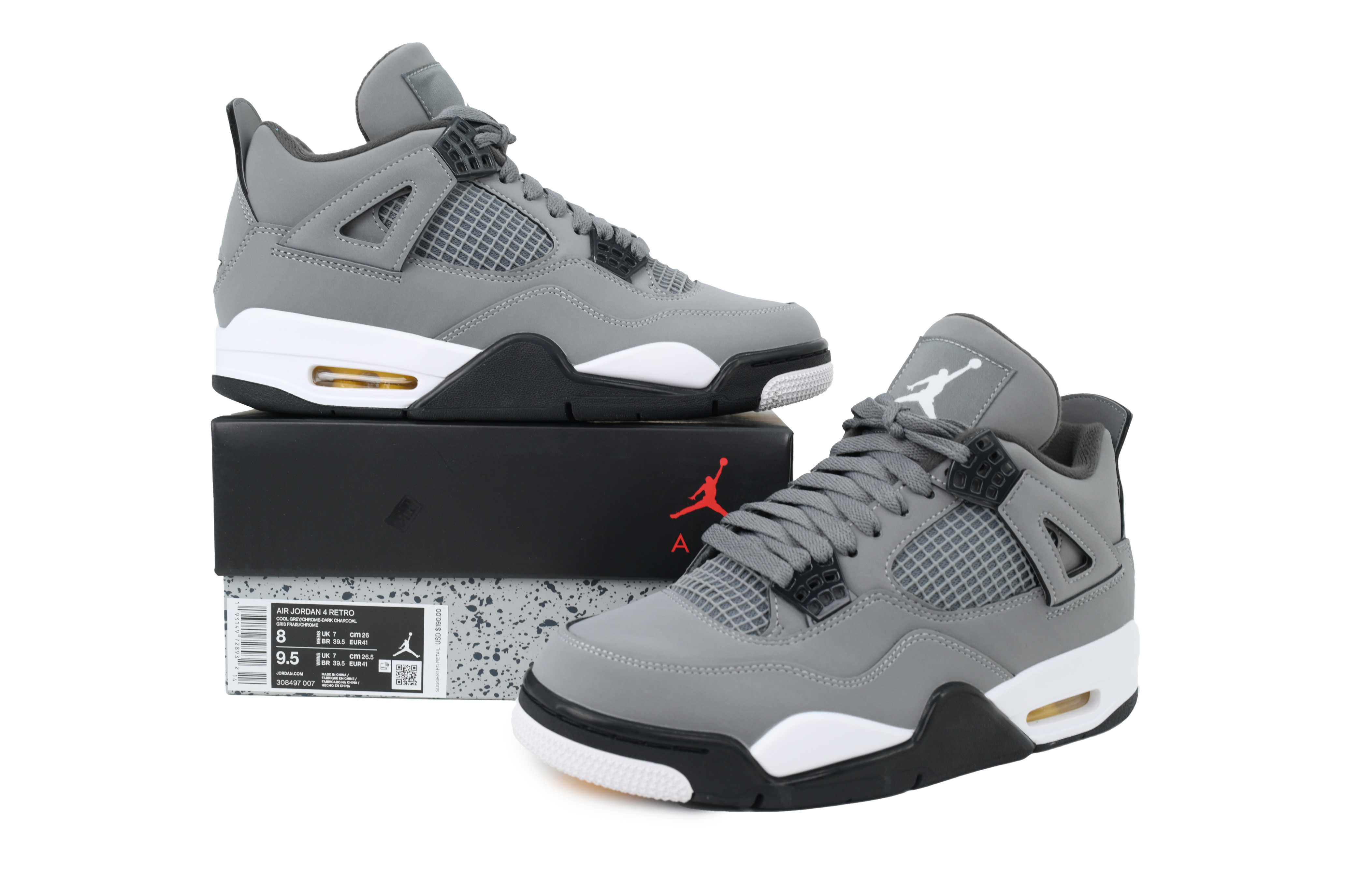 Air Jordan 4 Retro Gris, Blanco y Negro 308497007