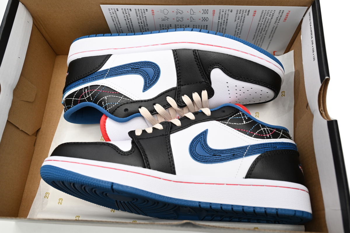 Air Jordan 1 Low Black White Blue Red FV3622-141