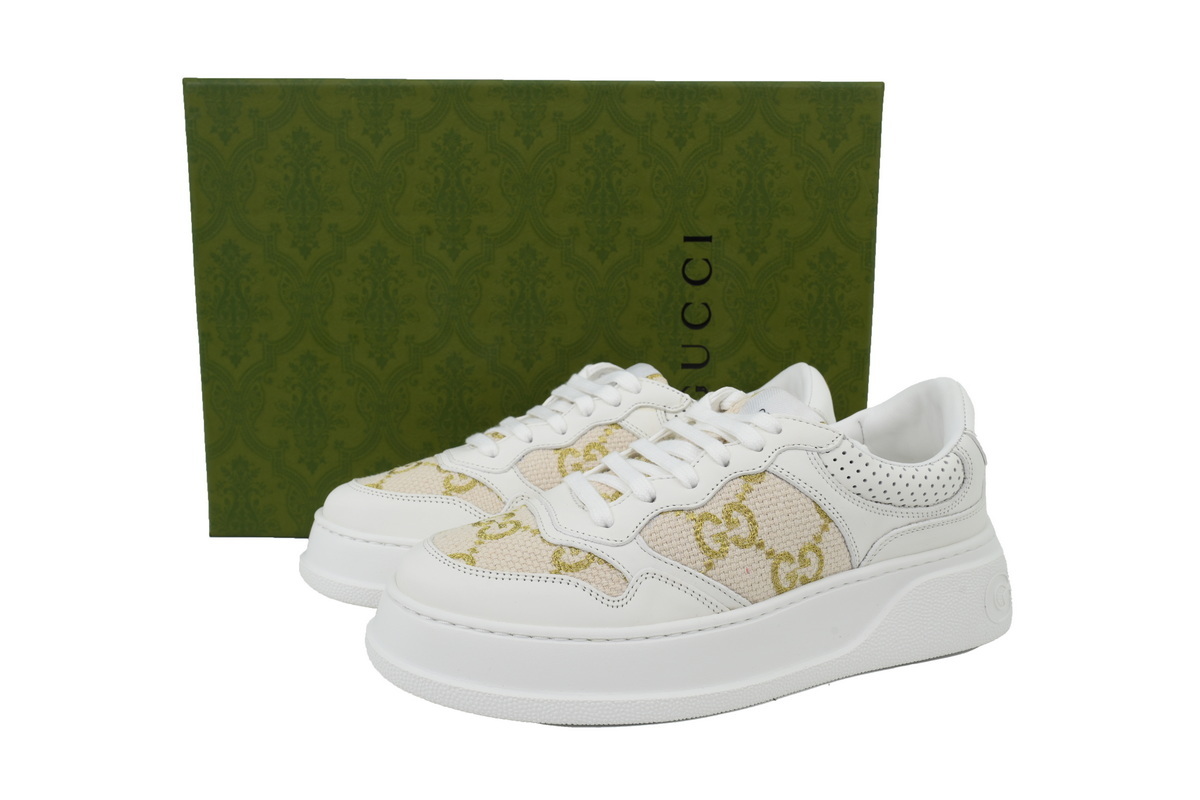 Gucci Chunky GG Gold Embroidered White Sneaker 675840 UPC20 2866