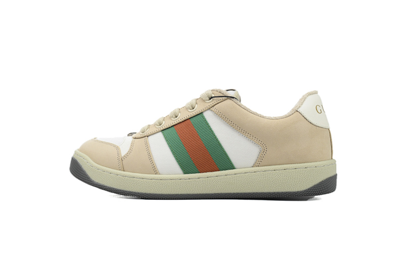 Gucci Screener Sneaker Beige Leather Green Orange Web 577684 2C830 9150
