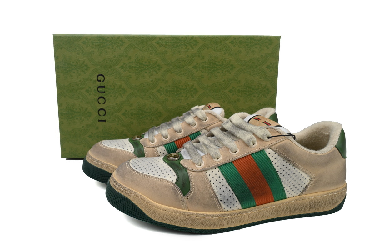 Gucci Screener Sneaker Beige Leather Green Orange Web 546163 0Y120 9582