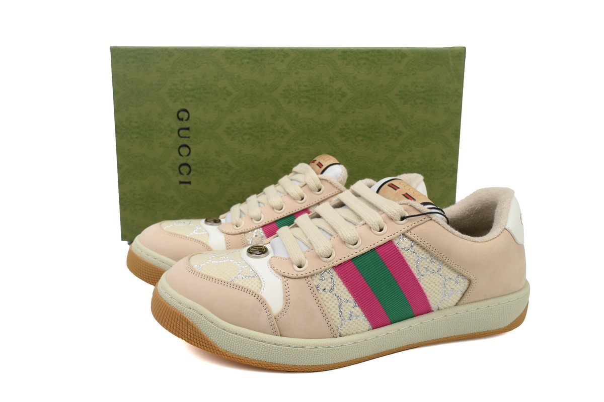 Gucci Screener Sneaker Beige GG Supreme Pink Detail 570443 9Y920 9665