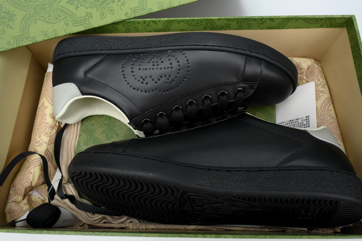 Gucci Ace Perforated Interlocking G Black White Sneaker 620548 03EG O9085