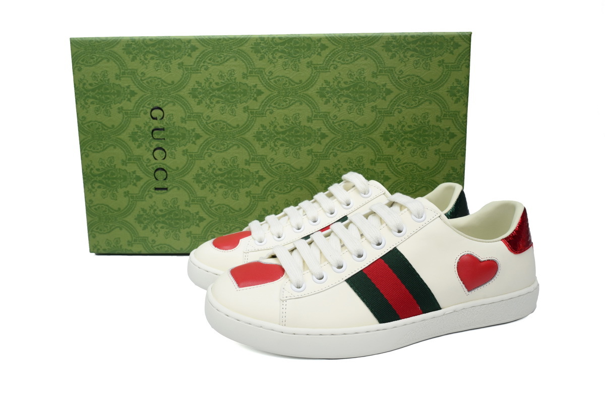 Gucci Ace Heart Applique White Red Sneaker 602129 04GG O9085