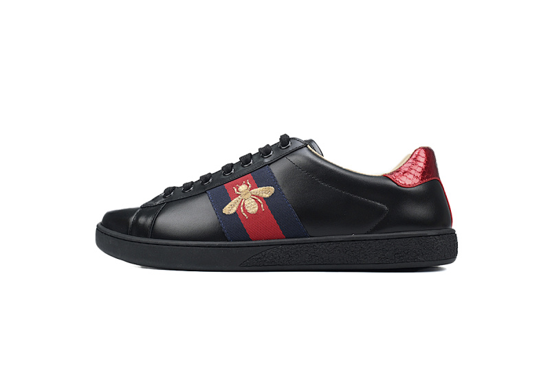 Gucci Ace Bee Embroidered Leather Sneaker with Web - 602129 G4GG 09085