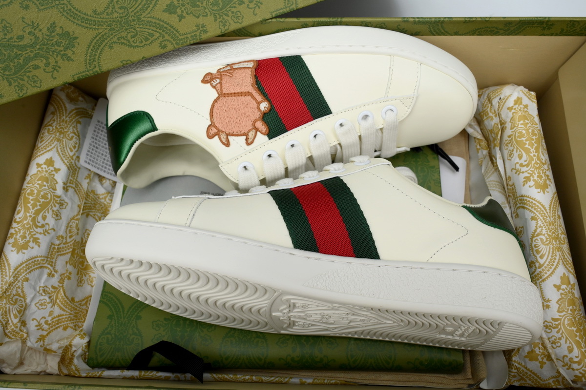 Gucci Ace Doraemon Cat White Green 602129 04GG O9085