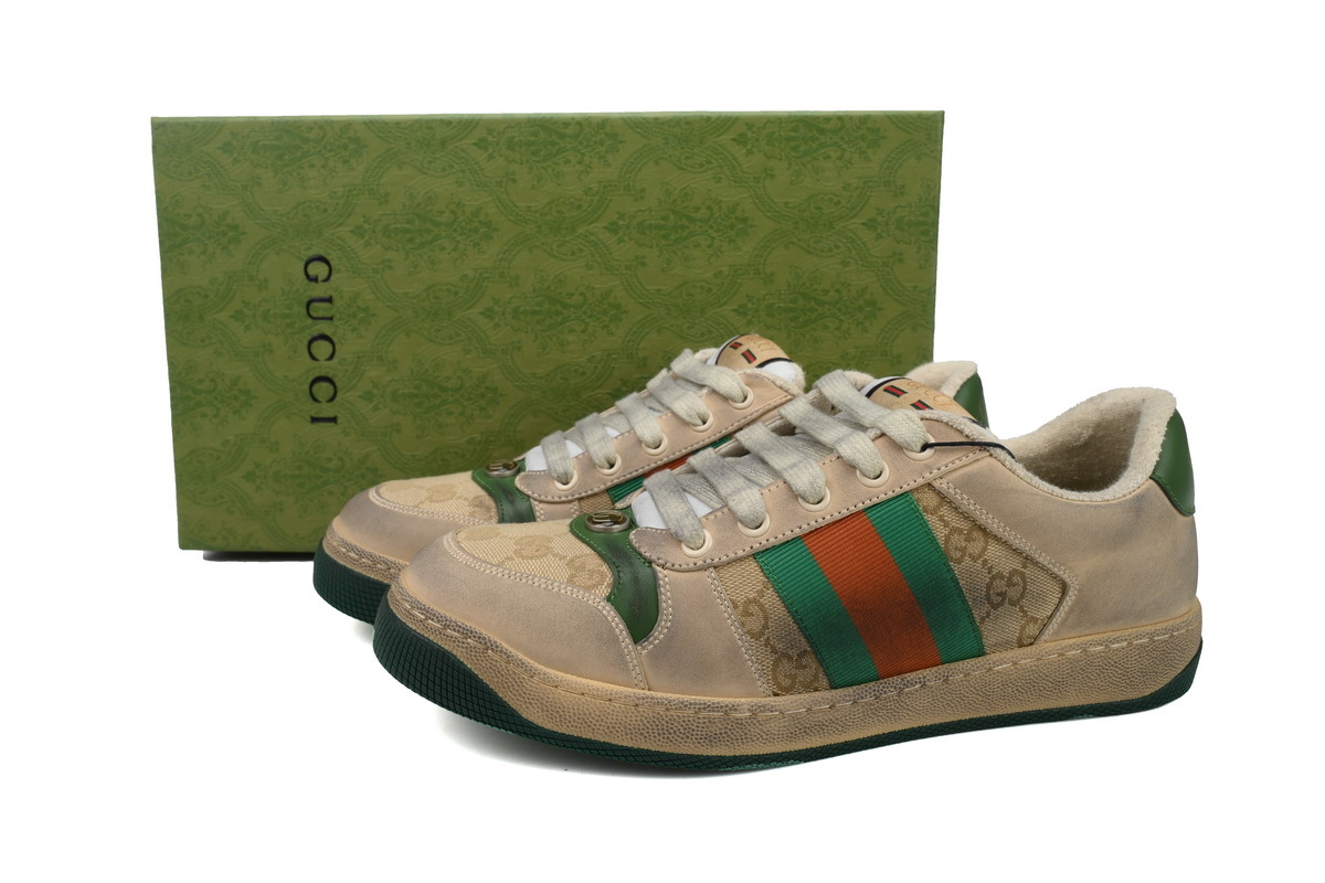 Gucci Screener Distressed Leather Sneaker with Web - 570443 9Y920