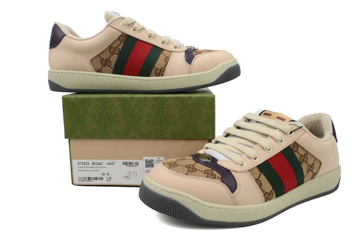 Gucci Screener Distressed Leather Sneaker with Web - 576223 2KQ40