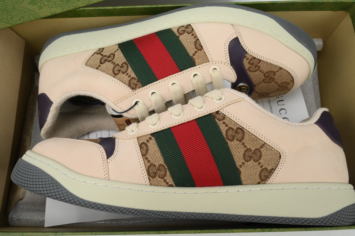 Gucci Screener Distressed Leather Sneaker with Web - 576223 2KQ40