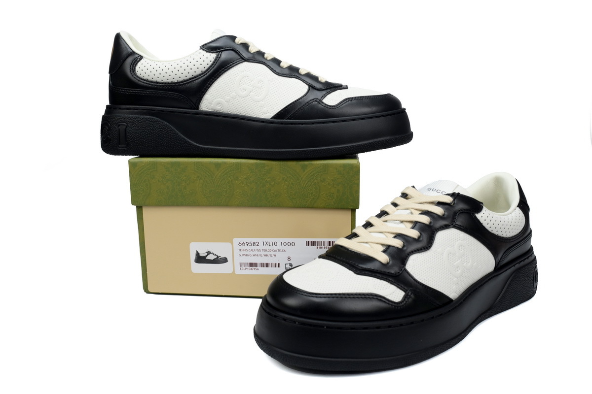 Gucci Chunky GG Embossed Black White Sneaker 669582 1XL10 1000