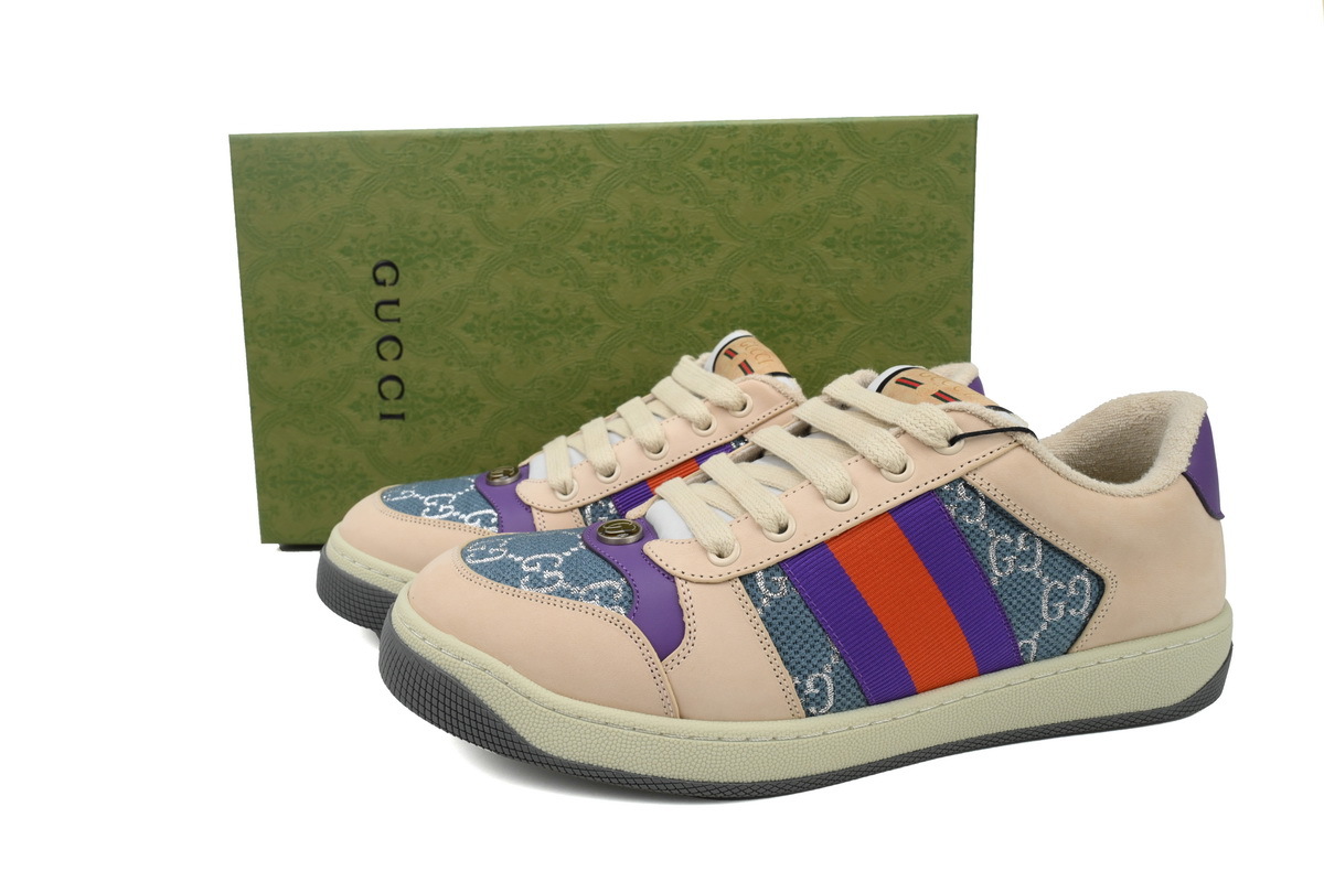 Gucci Screener Sneaker Beige Leather Blue Silver GG Purple Orange Web 577684 2C830 4690