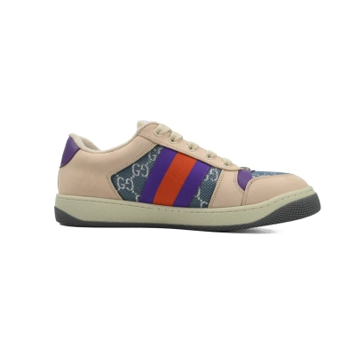 Gucci Screener Sneaker Beige Leather Blue Silver GG Purple Orange Web 577684 2C830 4690 02
