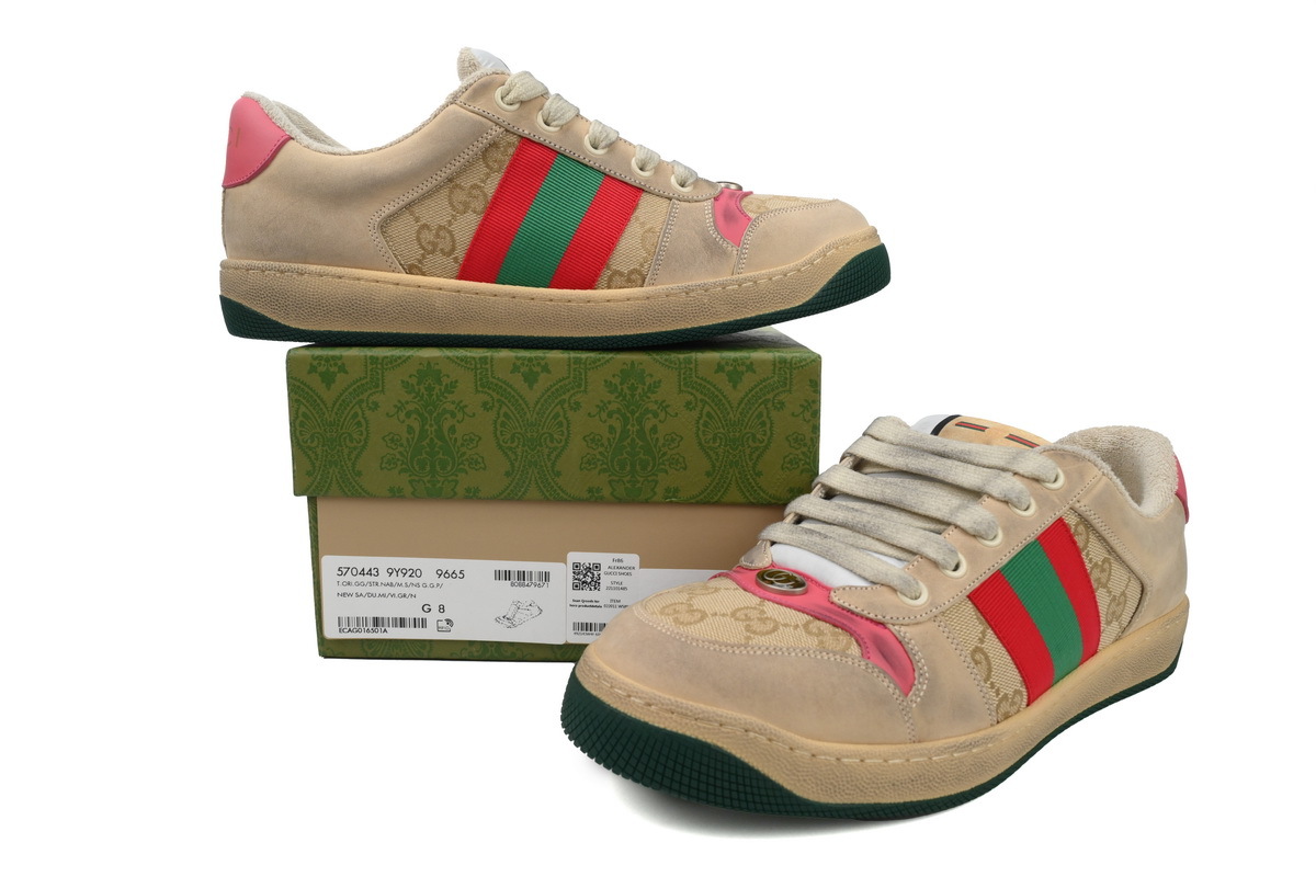Gucci Screener Sneaker Beige GG Supreme Pink Detail 570443 9Y920 9665