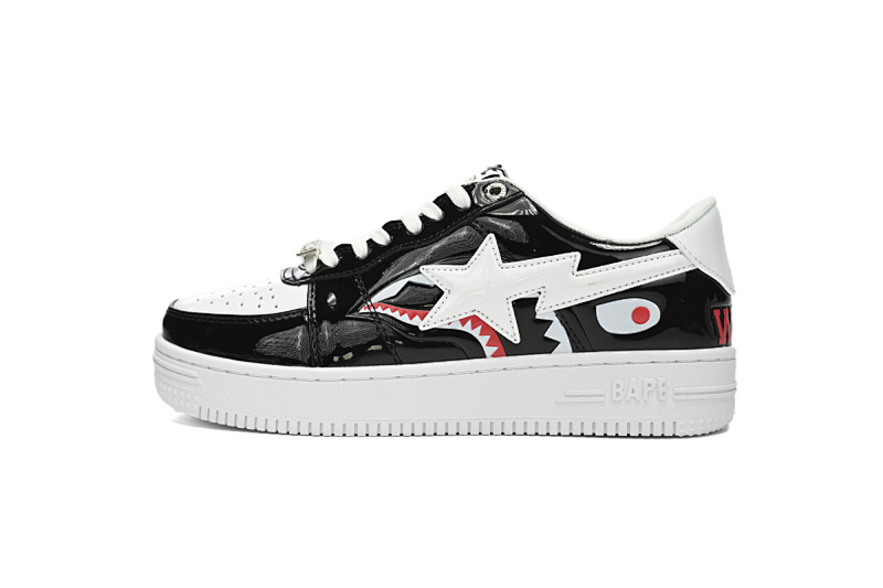  A Bathing Ape Bape Sta Low en blanco y negro con estampado de tiburón H30-191-009
